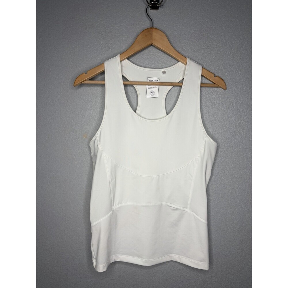 Wimbledon SMALL Performance Women All White Tennis Racerback Tank Top LOGO